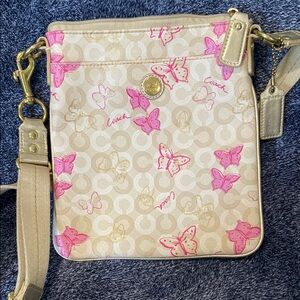 Coach Cream and Pink Floral Crossbody Bag